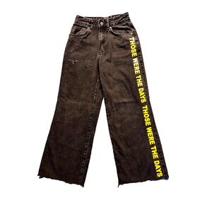 The Ragged Priest Jeans Women's Size 26‎ Black Ankle Raw Hem Distressed Graphic